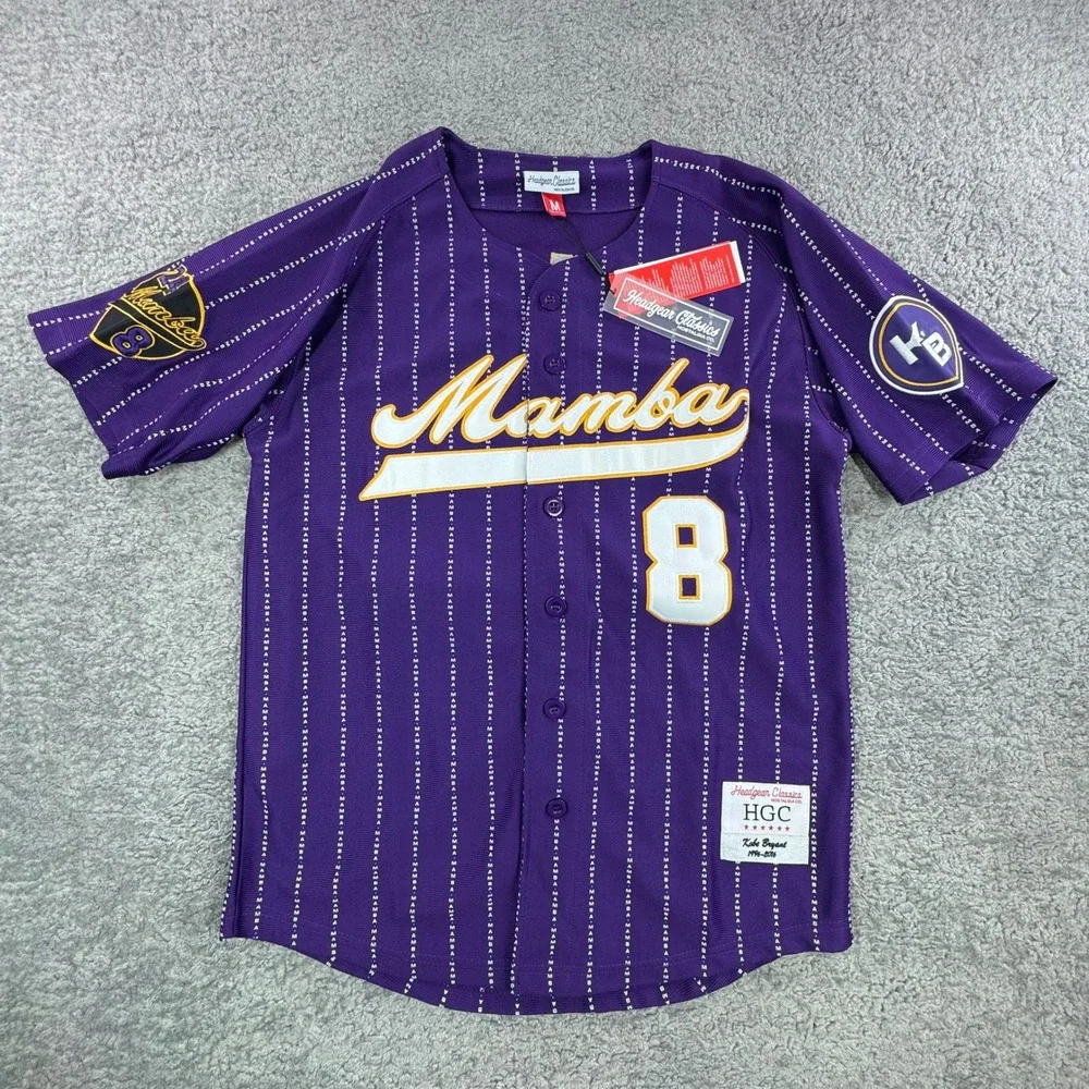 Headgear Classics Kobe Bryant Lakers Mamba Pinstripe Purple Baseball Jersey‎ Med